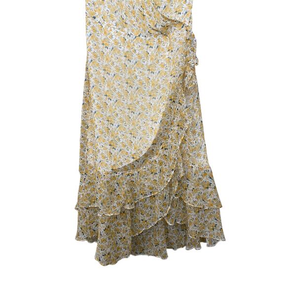 Abercrombie & Fitch Floral Midi Dress Large Yellow Ruffle Feminine Garden Party - Picture 8 of 10